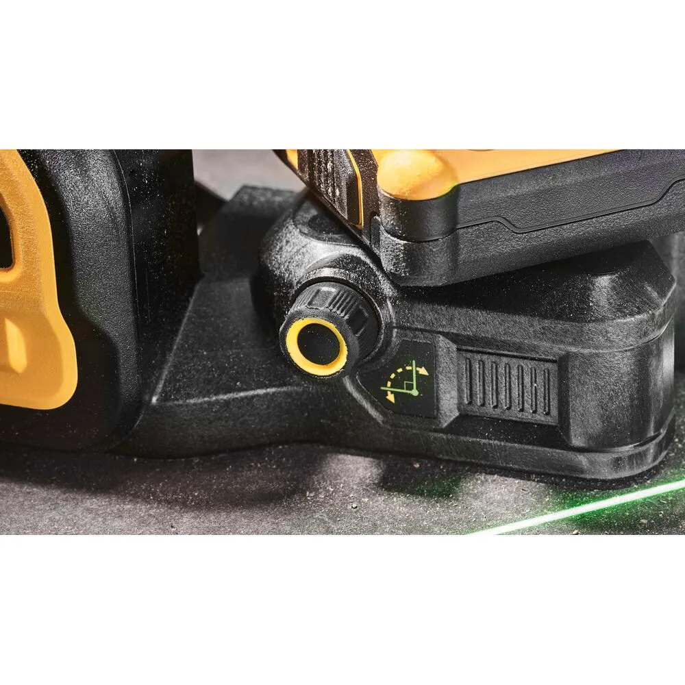 Pildil on näha Dewalt ristlaser DCE089D1G18, millel on detailid nagu reguleerimisnupp ja režiiminäidik.