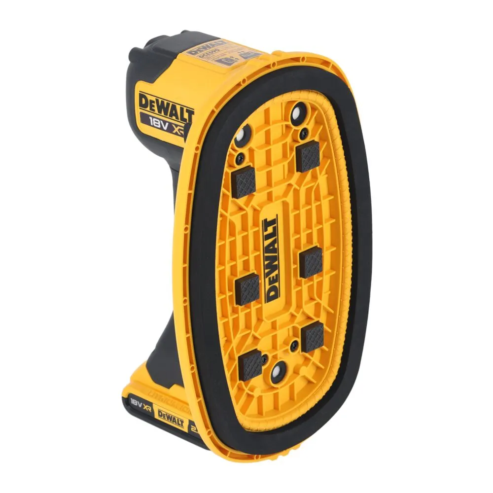 Pildil on näha DeWalt akutoitel iminapp GRABO DCE590D1T, millel on kollane ja must disain ning kummeeritud jalakesed.