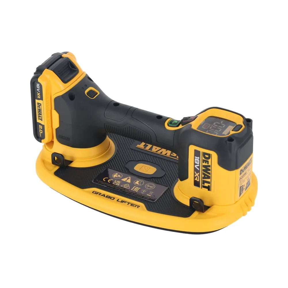 Pildil on näha DeWalt akutoitel iminapp GRABO DCE590D1T, mis on kollase ja musta värvi.