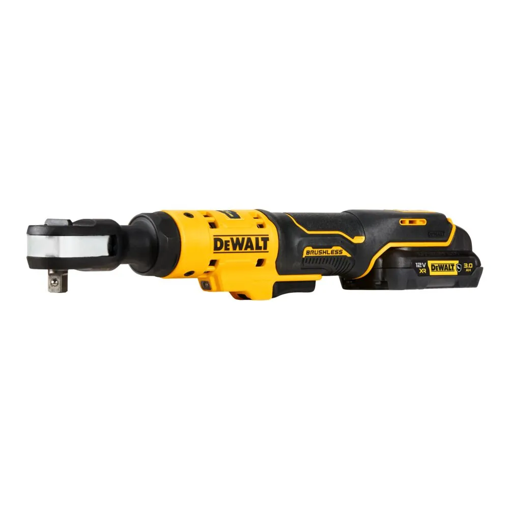 Pildil on näha DeWalt akunarre, millel on 3/8 tolli padrun ja 12V XR 3.0 Ah aku.