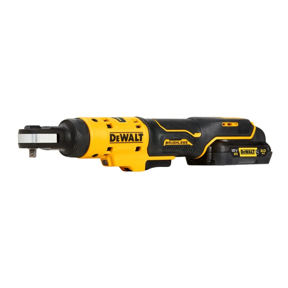 Pildil on näha kollane ja must Dewalt akunarre, mille küljes on aku.