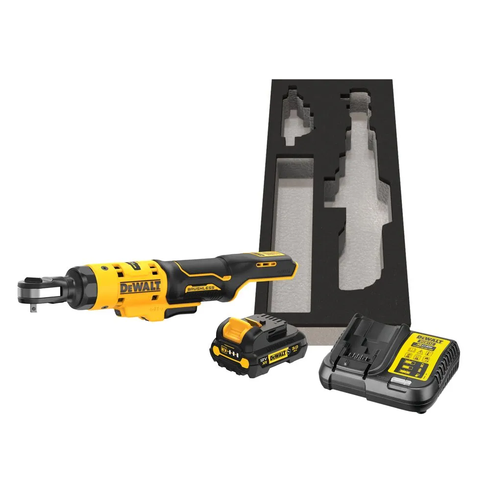 Pildil on näha DeWalt 1/4" akunarre koos aku, laadija ja pakendiga.