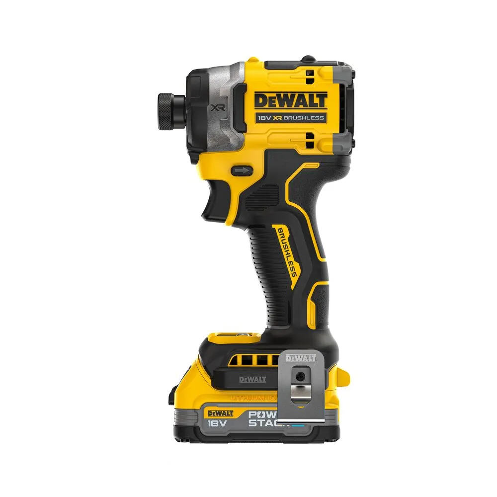 Pildil on näha kollane ja must Dewalt löökkruvikeeraja, millel on selgelt märgatav tootja logo.