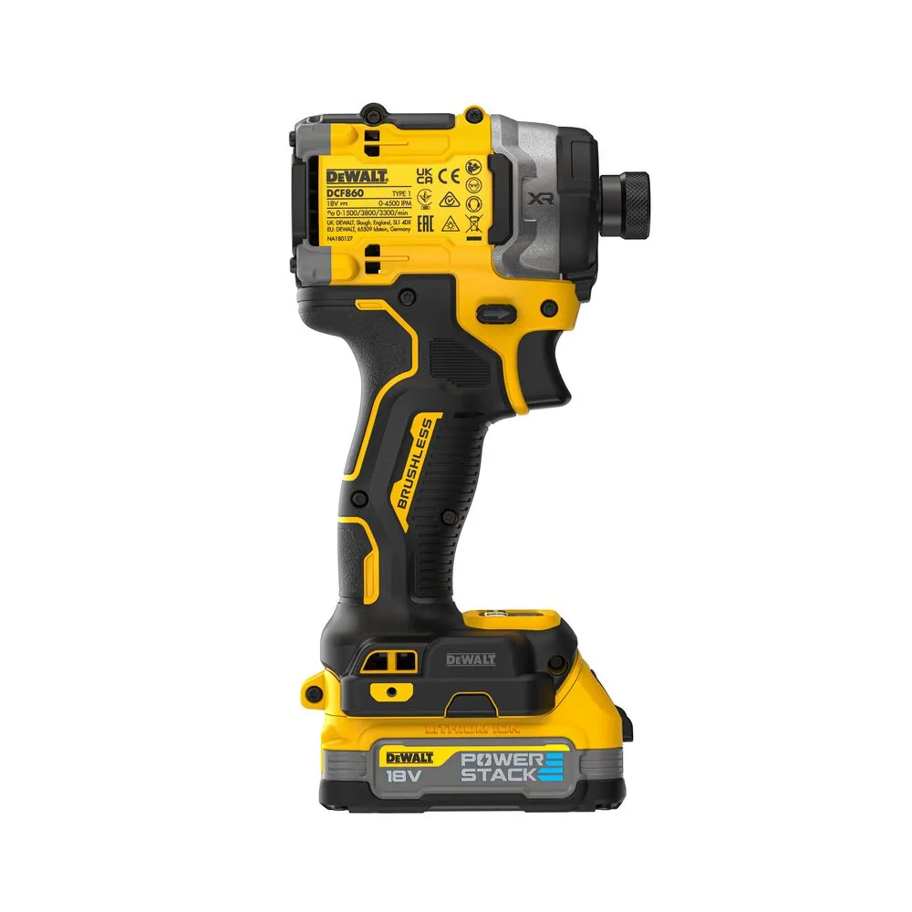 Pildil on kujutatud Dewalt löökkruvikeerajat DCF860E2T koos Power Stack akuga.