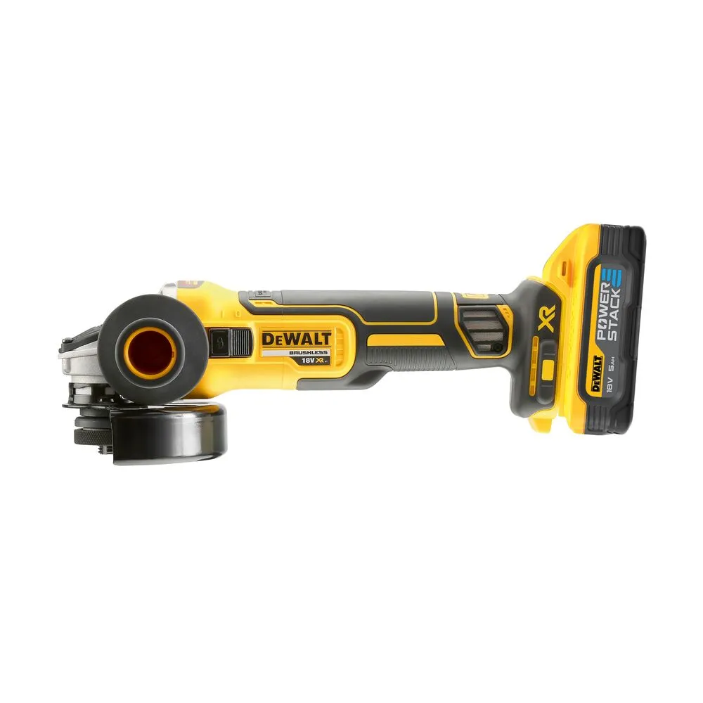 Pildil on näha kollane ja must Dewalt akutööriist, millel on esiküljel lihvketas.