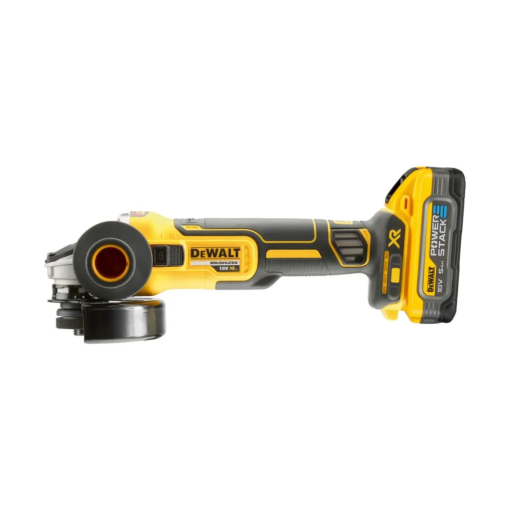 Pildil on näha Dewalt akunurklihvija DCG405H2T, millel on kaasaegne disain ja ere kollane-must värvitoon, mis on...