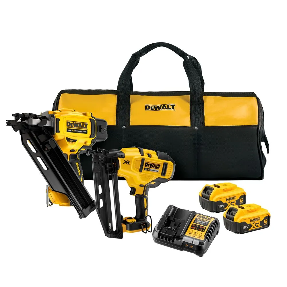 Pildil on näha Dewalt akunaelapüstolite komplekt, mis sisaldab kahte naelapüstolit (DCN930 ja DCN660), kahte akut...