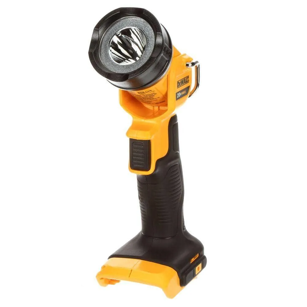 Pildil on näha DeWalt akulamp DCL040-XJ, mis on kollast ja musta värvi tööriist.
