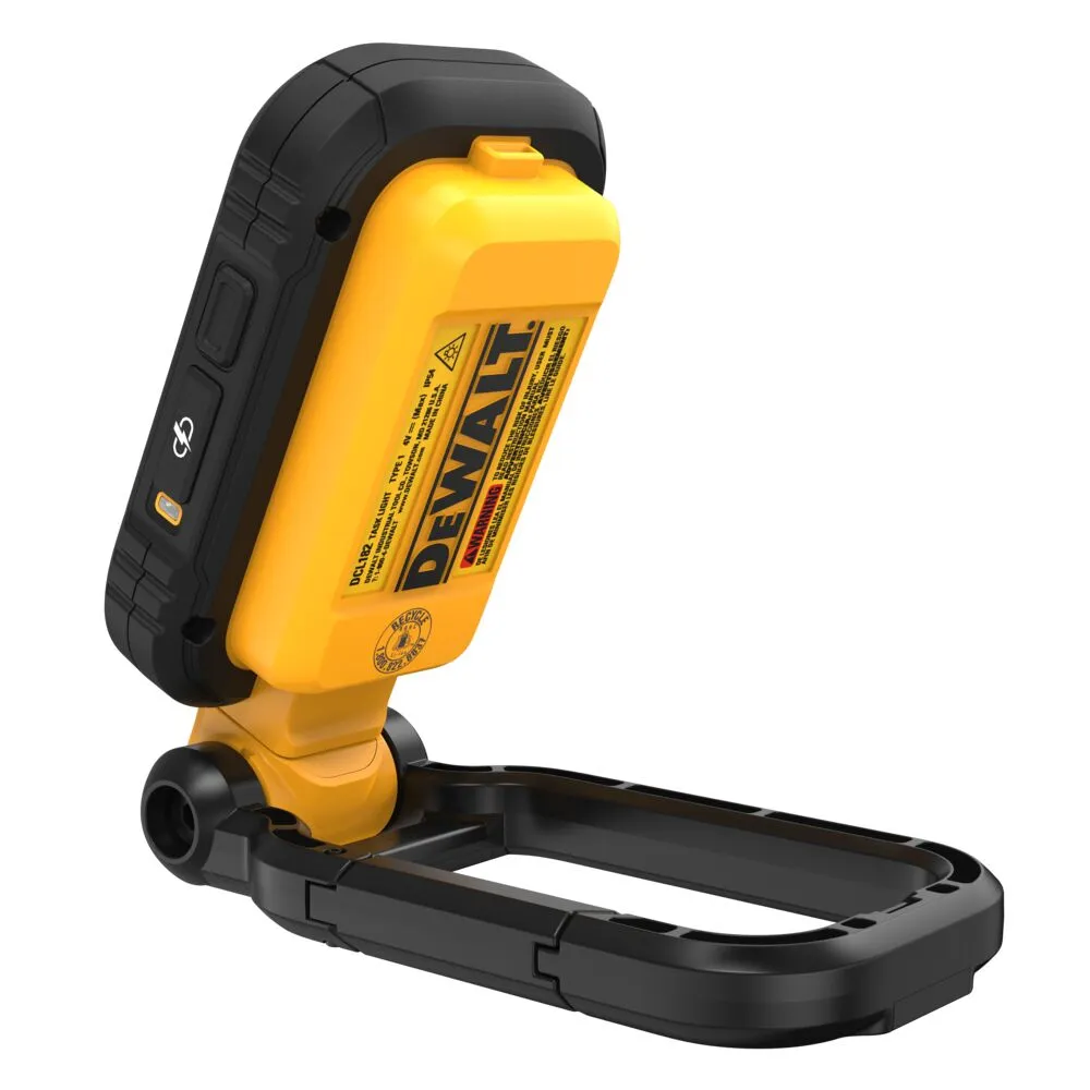 Pildil on näha DeWalt DCL182 laetav töövalgusti, mis on valge tausta ees.