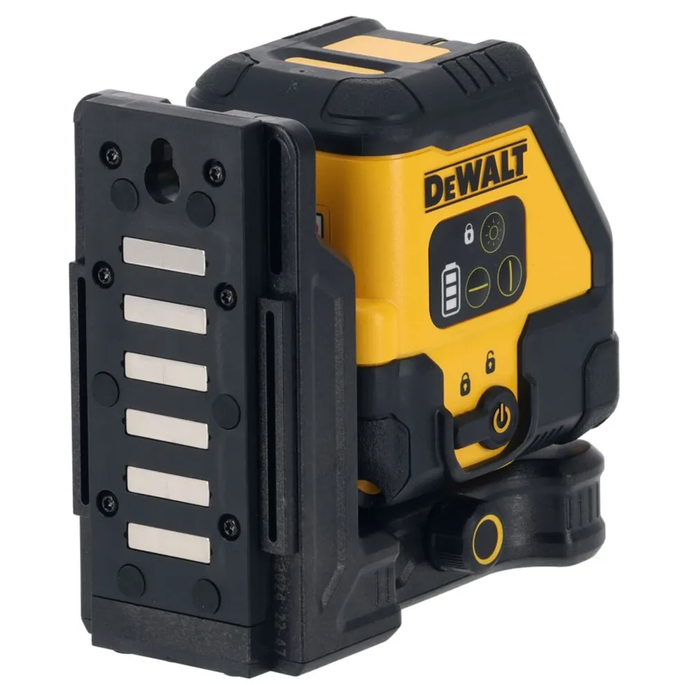 Pildil on DeWalt ristlaser DCLE14201RB, millel on must magnetiline kinnitusklamber.