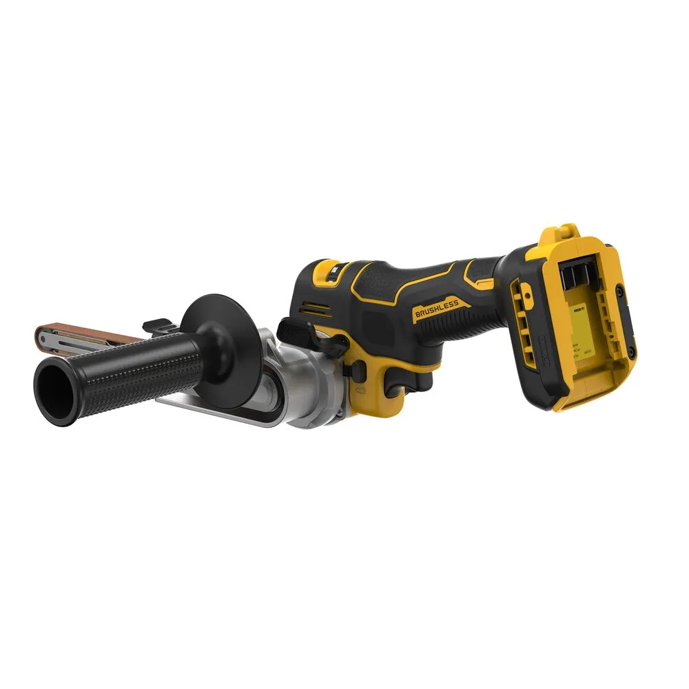 Pildil on DeWalt akulintlihvija DCM200NT, mis on ilma aku ja laadijata ning millel on musta ja kollase värviga disain.