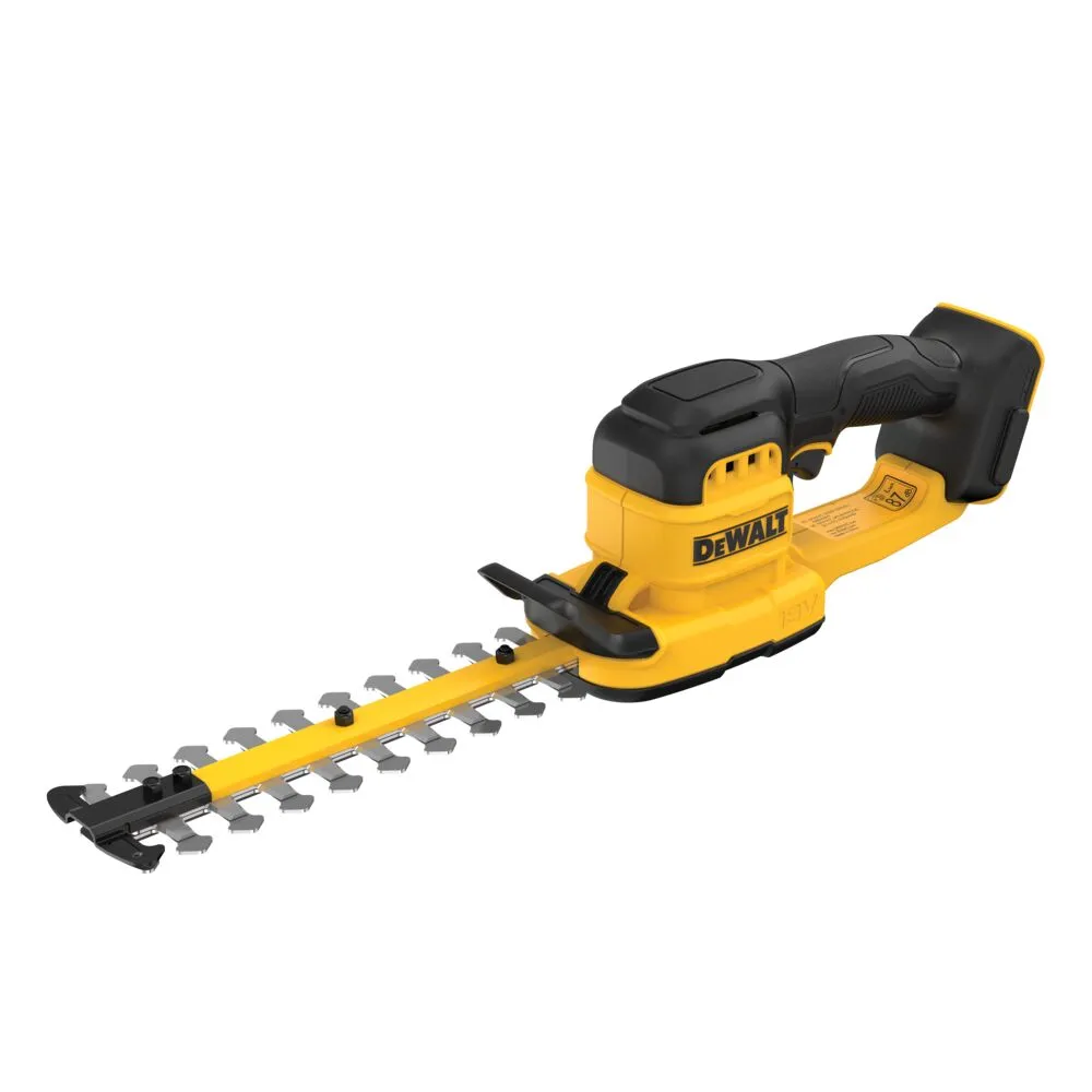Pildil on DeWalt akuhekipügaja, mis on kollane ja musta värvi ning millel on metallist lõiketera.