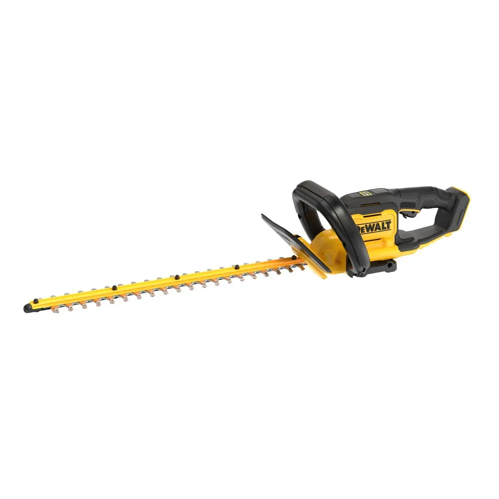 Pildil on näha DeWalt akuhekipügaja DCMHT562N, mis on pika kollase teraga hekilõikur.
