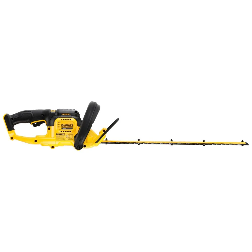 Pildil on DeWalt akuhekipügaja DCMHT563N, millel on kollase ja musta värvi disain ning pikk tera.