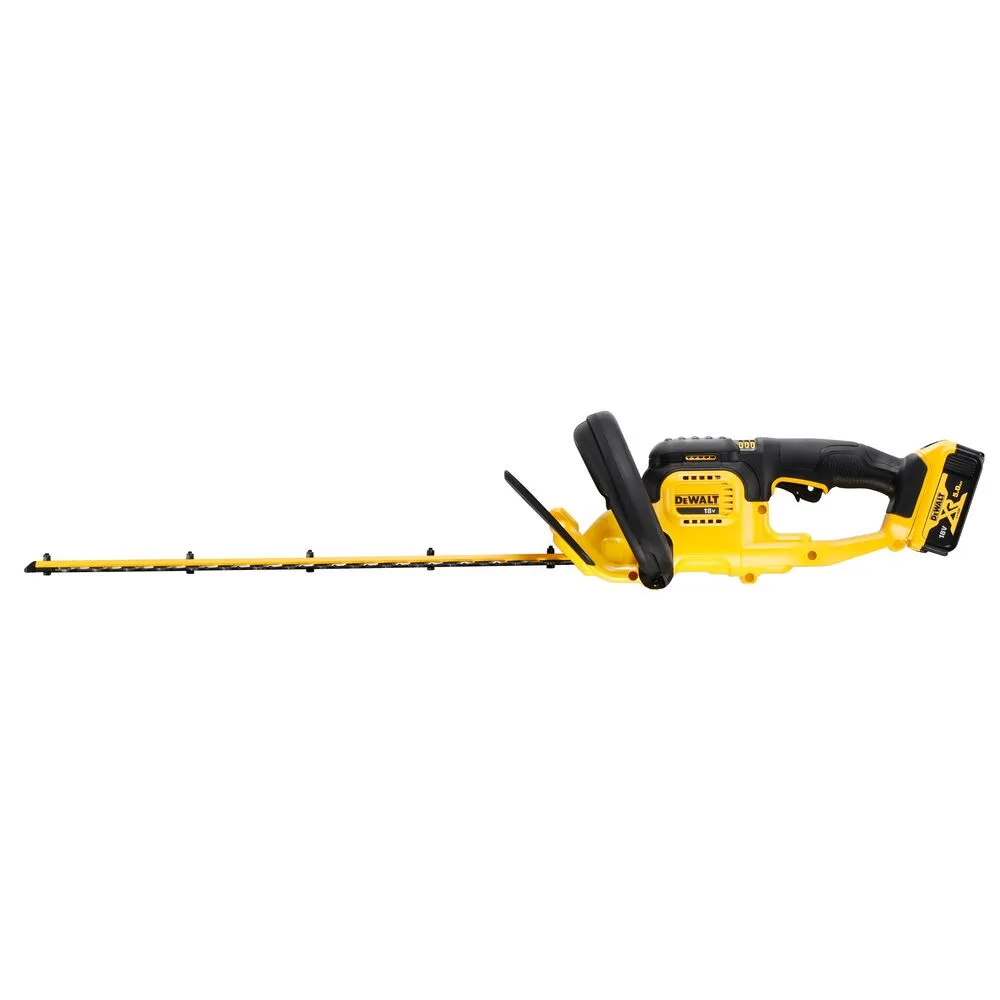 Pildil on DeWalt akuhekipügaja DCMHT563P1, mis on nähtav küljelt ja millel on kollase ja musta värvi disain.