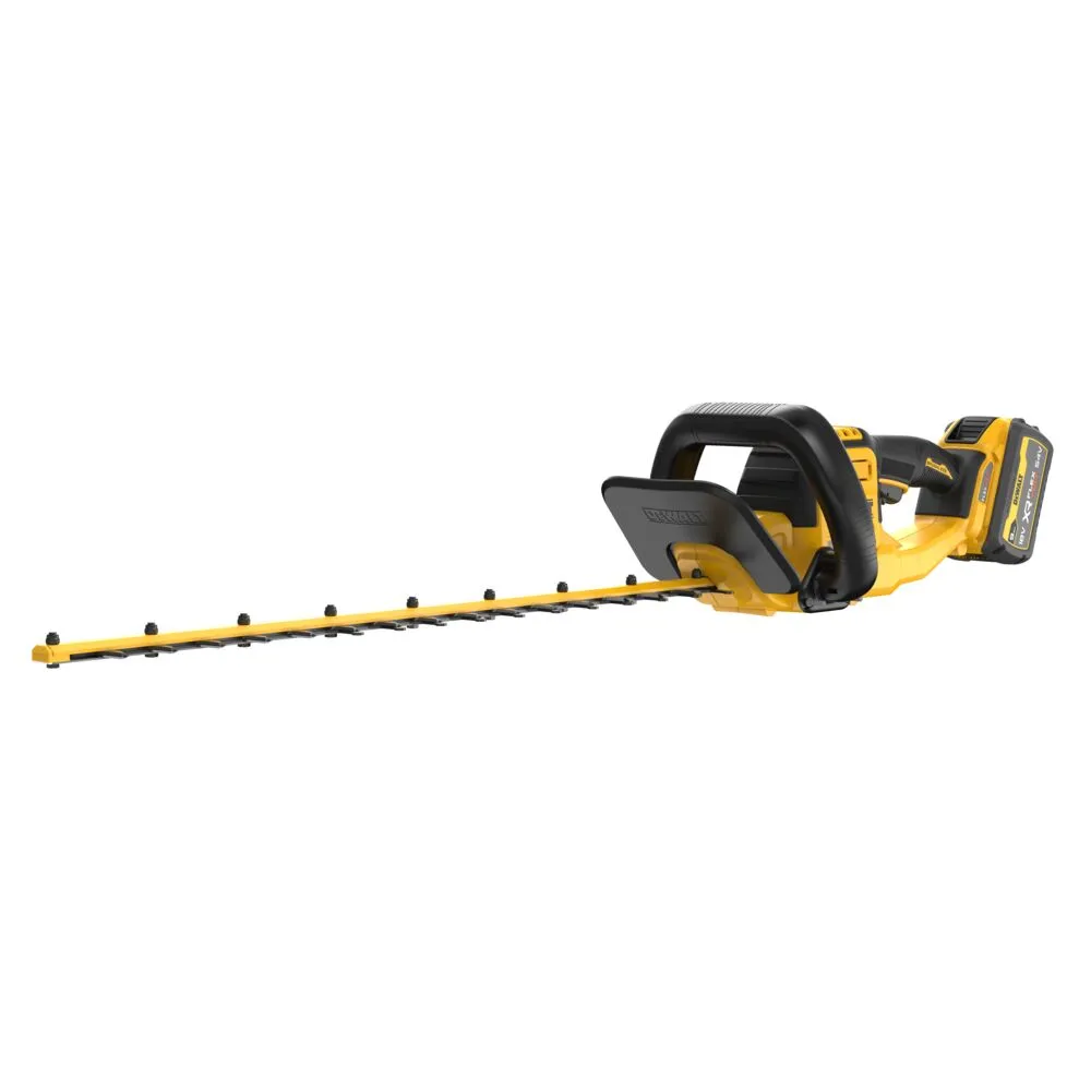 Pildil on näha kollast ja musta DeWalt akutoitega hekipügajat.