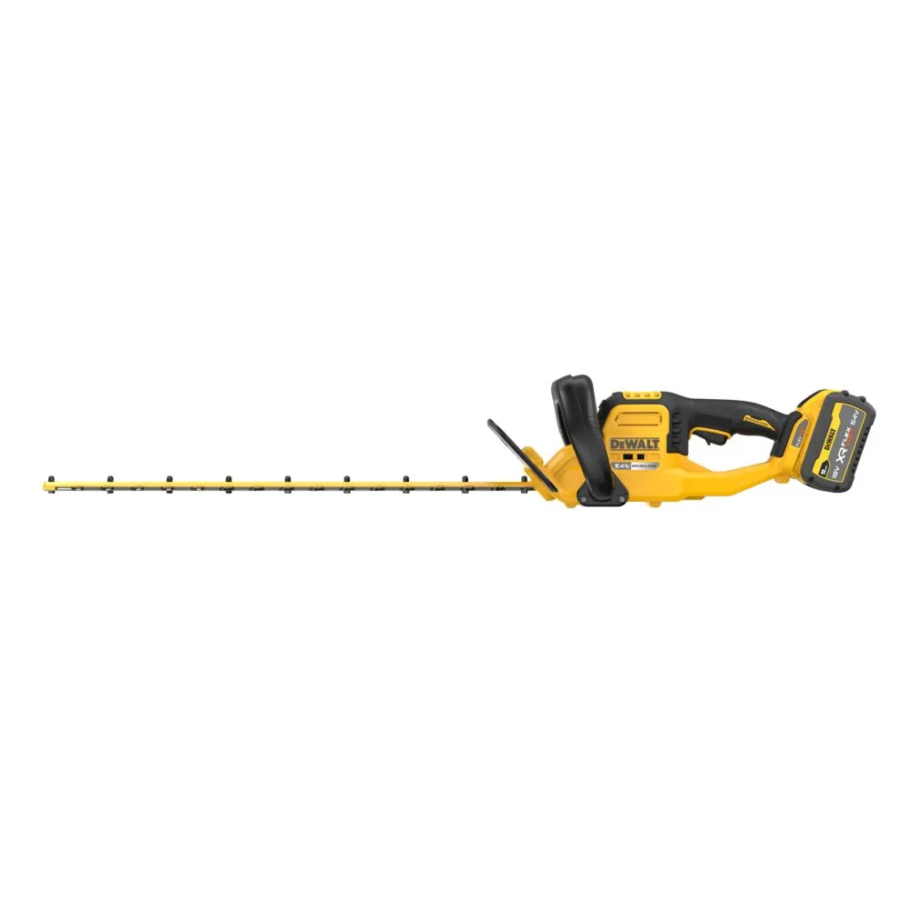 Pildil on näha kollase ja musta värvi DeWalt akutoitega hekipügaja.