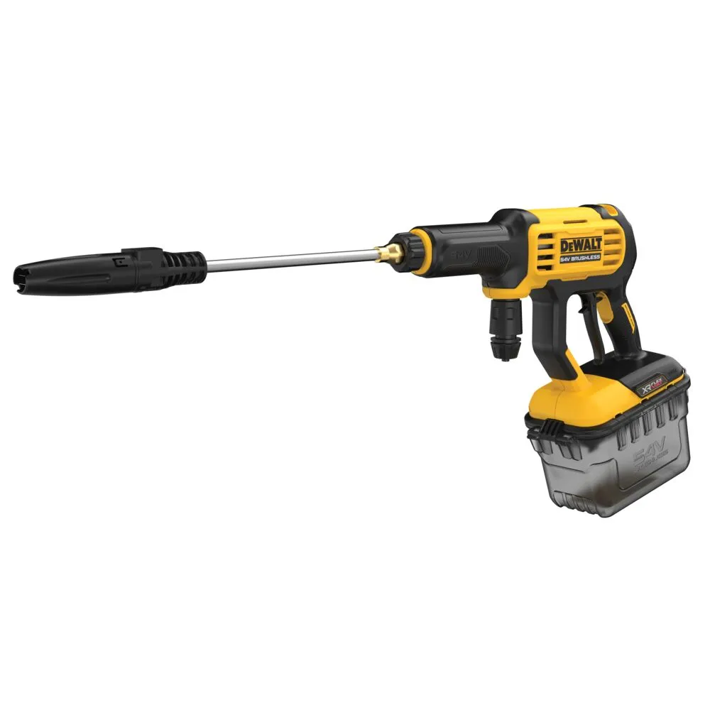 Pildil on näha DeWalt akusurvepesur, millel on must otsik ja kollane käepide.