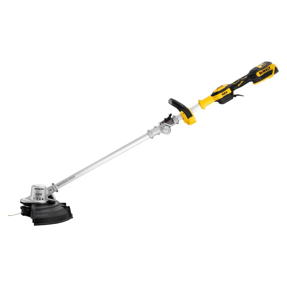 Pildil on näha kollase-musta-hõbedase värviga DeWalt akutrimmer DCMST561P1.