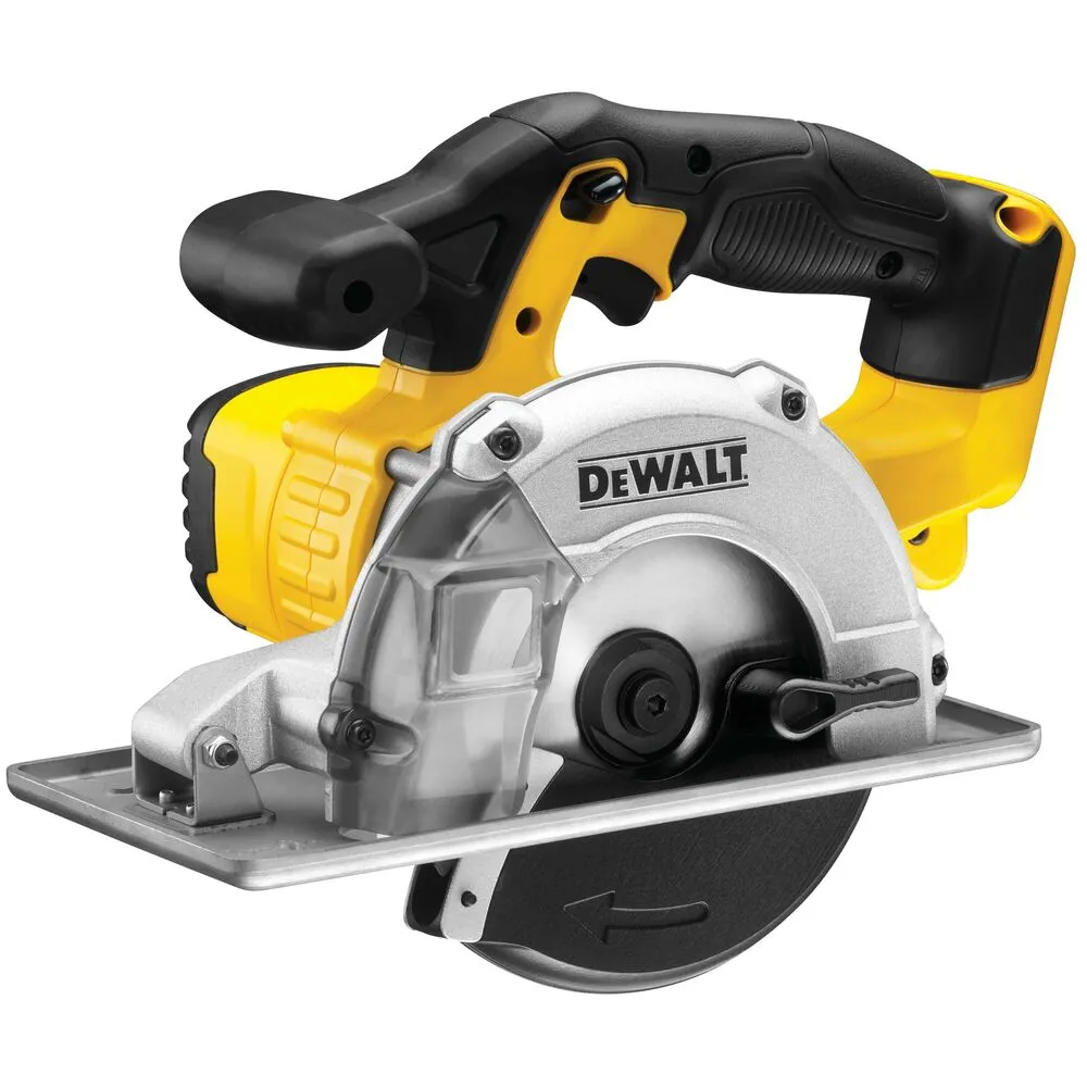 Pildil on DeWalt akuketassaag metallile DCS373N, mis on kollase ja musta värvi ning millel on nähtavad saeketas, kaitse...