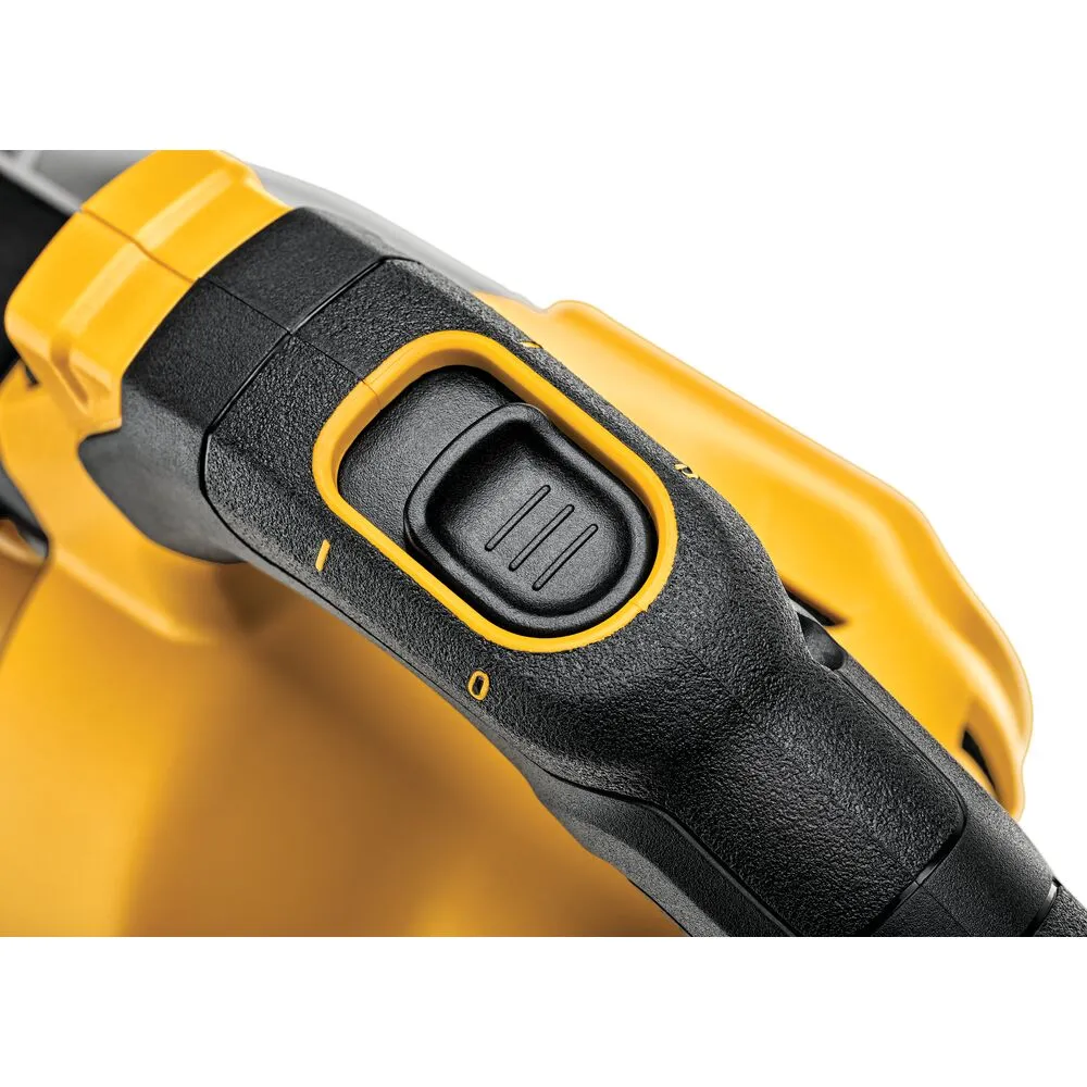 Pildil on näha detail DeWalt DCV501LN akutolmuimeja käepidemest, millel on lüliti ja töörežiimide valik.