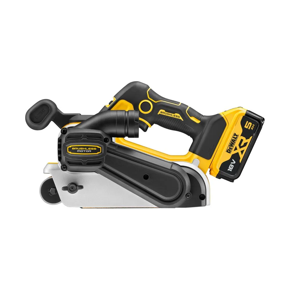 Pildil on näha kollane-must DeWalt akulintlihvija DCW220P2 koos akuga.