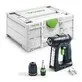 Pildil on Festool akutrell-kruvikeeraja C 18-Basic koos kohvriga, lisatarvikutega ja kinnituskonksuga.