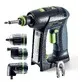 Pildil on Festool akutrell-kruvikeeraja C 18 Basic-Set koos erinevate otsikutega.