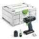 Pildil on Festool akutrell-kruvikeeraja T 18+3-Basic koos kohvriga, lisatarvikute ja kinnitusklambriga.