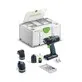 Pildil on Festool akutrell-kruvikeeraja T 18+3 Basic-Set koos erinevate otsikute, kohvri ja tarvikutega.