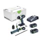 Pildil on näha Festool akulööktrell-kruvikeeraja QUADRIVE TPC 18/4 TBX4,0 I-Plus, selle tarvikud, kaks akut ja laadija.