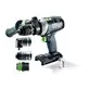 Pildil on Festool akulööktrell-kruvikeeraja QUADRIVE TPC 18/4 Basic-Set/XL koos erinevate otsikutega.
