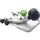 Pildil on Festool freesimislaud FT 0°, mis koosneb valgest alusest, reguleerimiskruvidest ja rohelise nupuga...