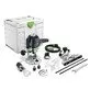 Pildil on Festool ülafrees OF 1400 EBQ-Plus koos tarvikutega, mis on paigutatud Systaineri kohvrisse.