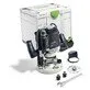 Pildil on Festool ülafrees OF 2200 EB-Plus koos kohvriga, lisatarvikute ja tööriistadega.