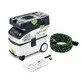 Pildil on Festool akuga vee- ja tolmuimeja CLEANTEC CTMC MIDI I-Basic, millega on kaasas voolik, tolmukott ja muud tarvikud.