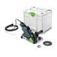 Pildil on Festool teemantlõikur DSC-AG 125-Plus koos kohvriga, lõikekettaga ja muude tarvikutega.