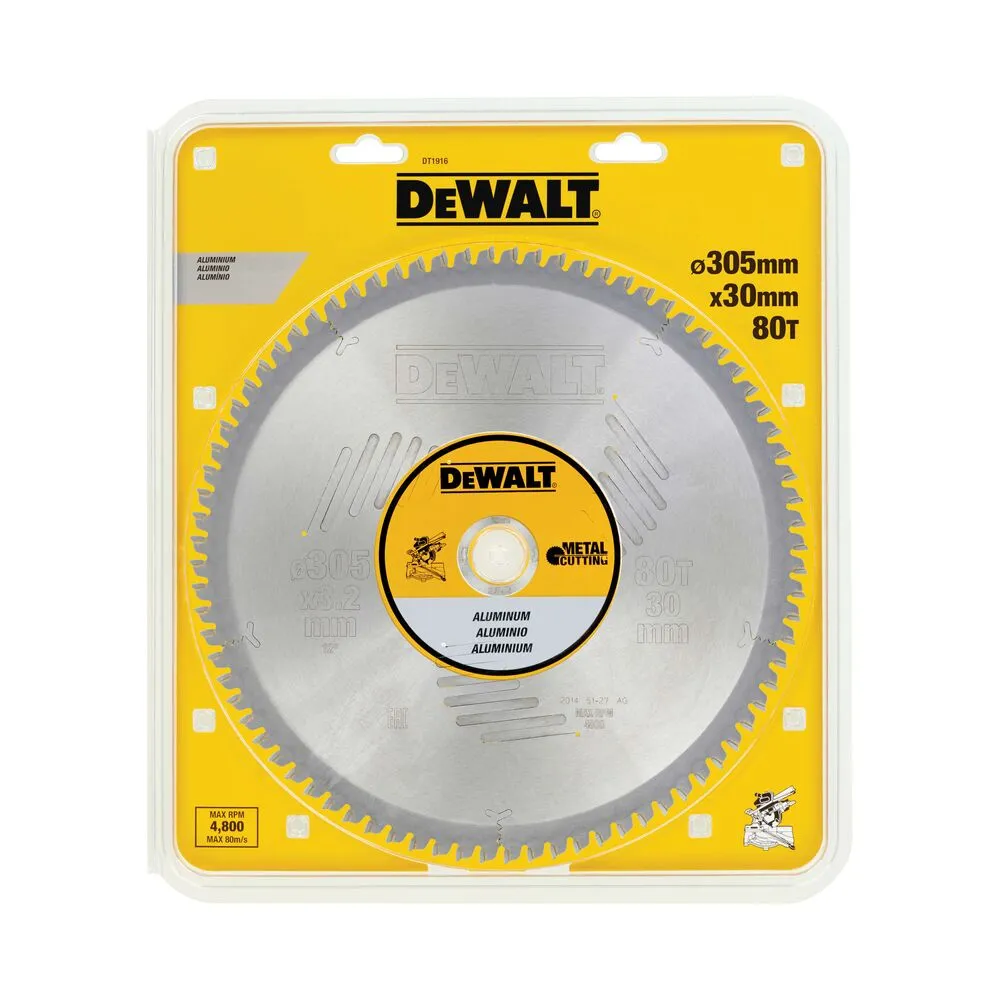 Pildil on näha DeWalt 305 x 30 mm 80T saeketas koos pakendiga.