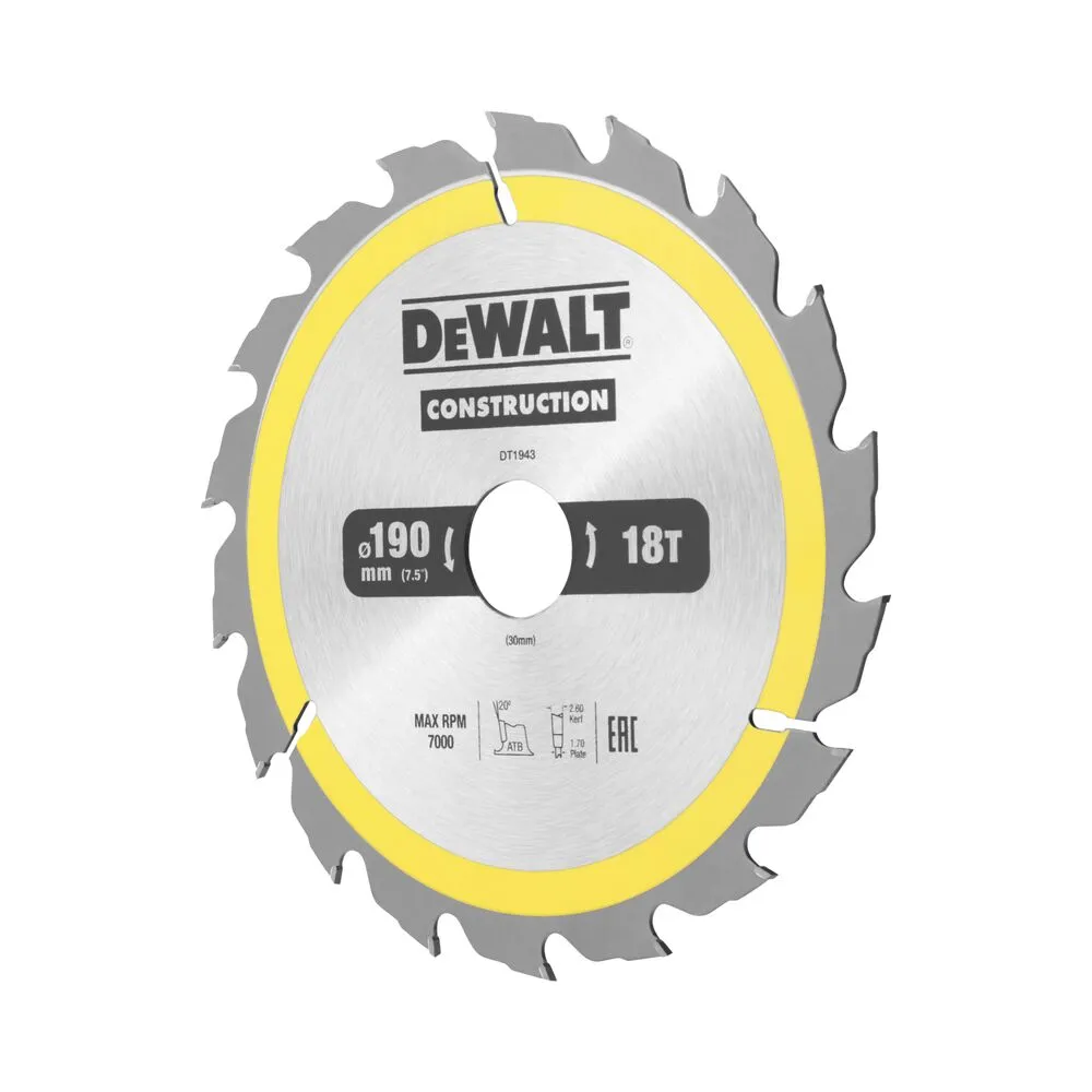 Pildil on näha DeWalt saeketas DT1943, mille läbimõõt on 190 mm ja kandiline ava 30 mm.