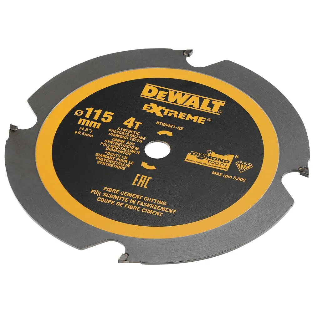 Pildil on näha DeWalt saeketas Extreme 115 x 9,5 mm CSB 4T, millel on kaetud hammastega äärik.