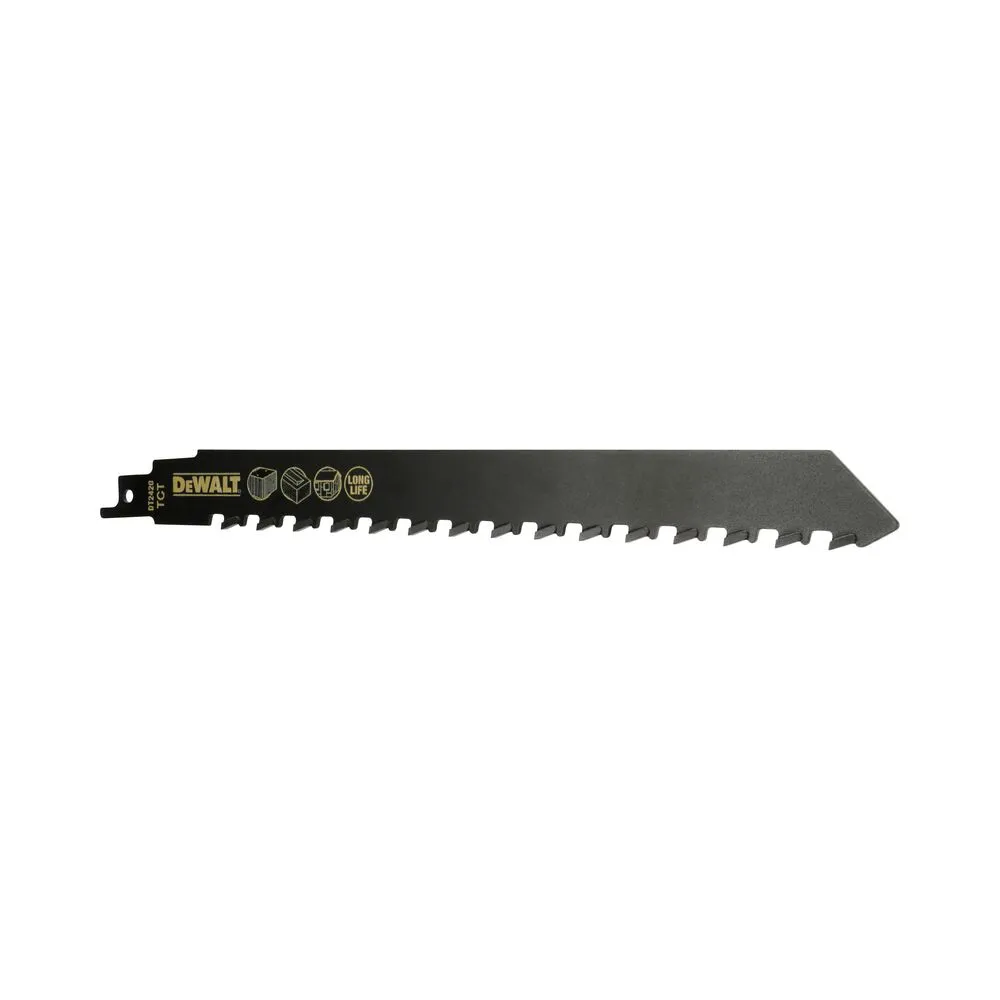 Pildil on näha Dewalt otssaetera 240mm 2TPI, millel on teravad hambad pikkadeks ja puhasteks lõigeteks.