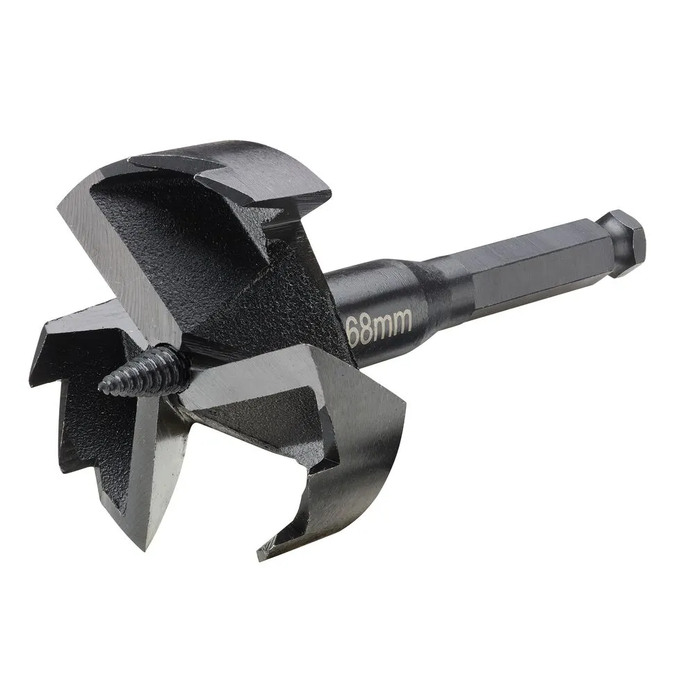 Pildil on näha DeWalt 68mm isepuuriv puidupuur, millel on terav tiguots ja kuuskant-vars.