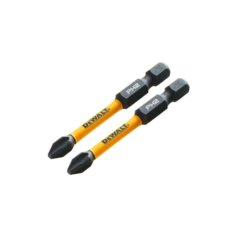Pildil on kaks kollast ja musta DeWalt löökotsakut Impact Torsion PH2.