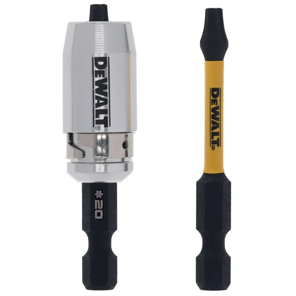 Pildil on näha DeWalt löökotsak Impact Torsion TX20 x 50 mm 2 tk koos magnetjõu tugevdajaga.