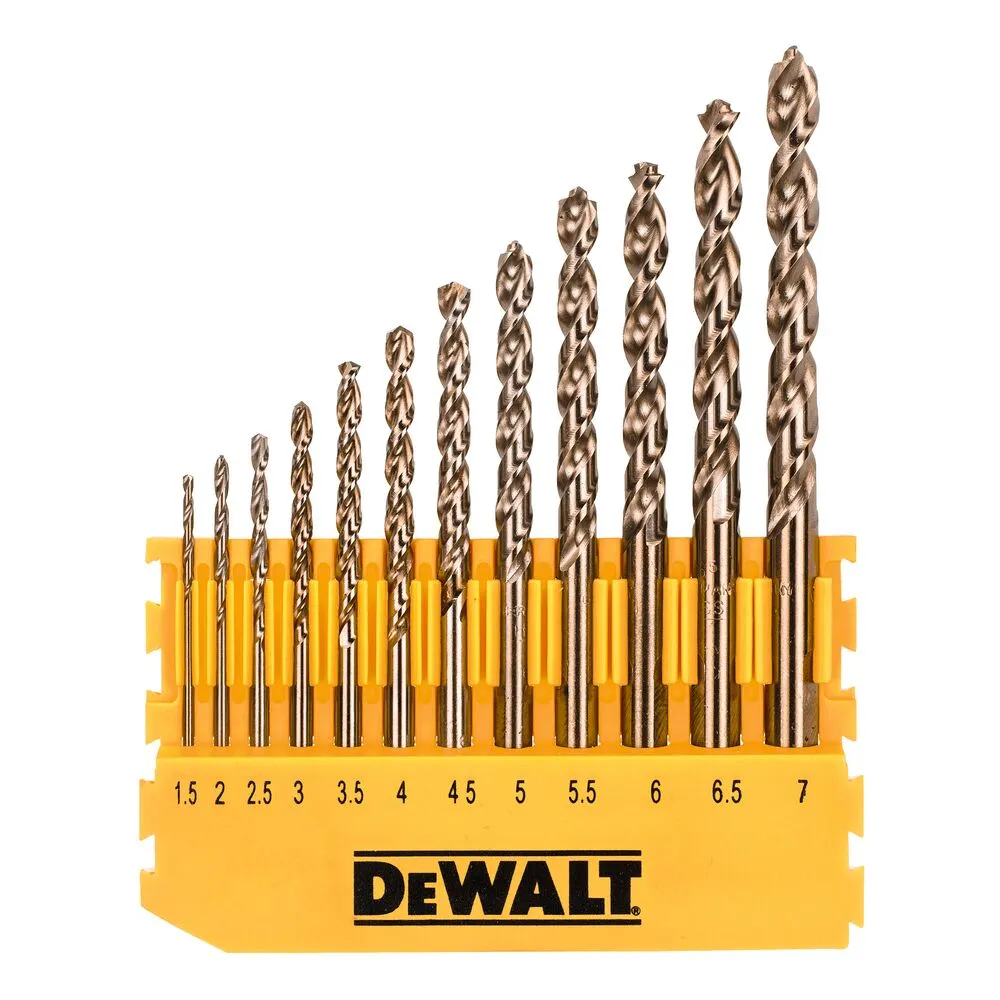 Pildil on näha DeWalt 100-osaline tarvikute komplekt, mis sisaldab mitmeid metallpuure erinevates suurustes.