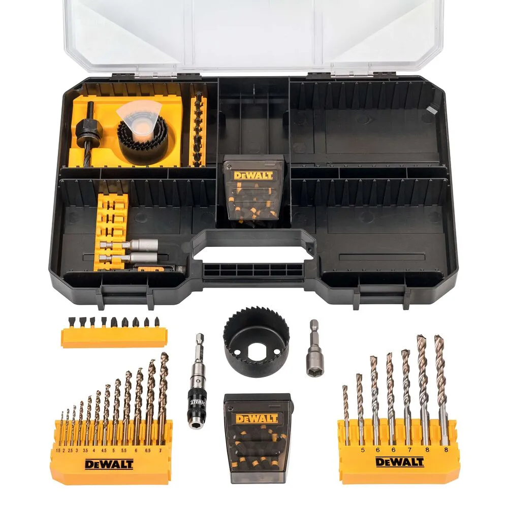 Pildil on DeWalt tarvikute komplekt DT70620T 100-osaline, mis sisaldab mitmesuguseid puure ja kruvikeeraja otsikuid...