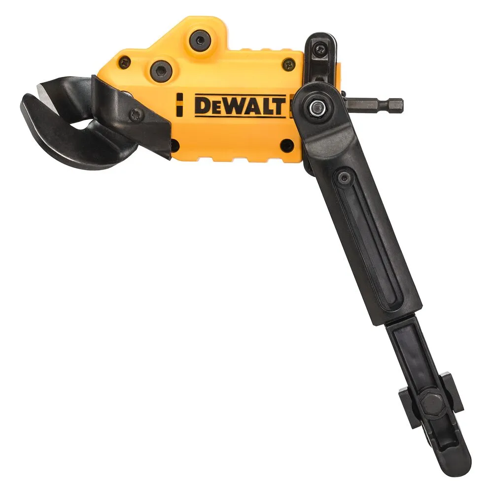 Pildil on näha DeWalti kollase korpusega metalli käärid, mille mustal osal on "DEWALT" logo.