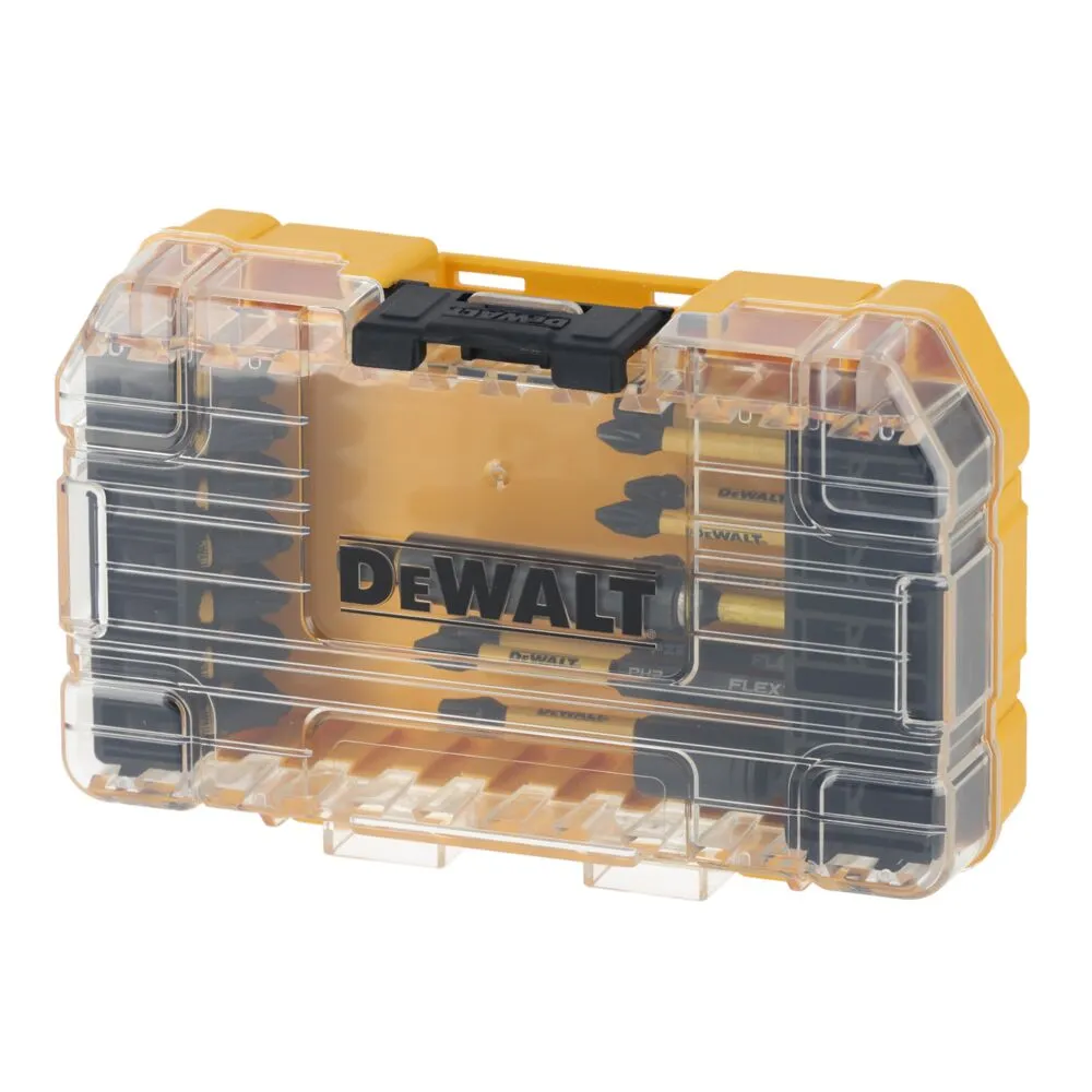 Pildil on DeWalt 25-osaline FLEXTORQ löökotsakute komplekt kollases karbis.