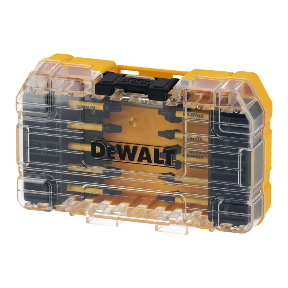 Pildil on näha DeWalt FLEXTORQ 31-osaline löökotsakute komplekt, mille läbipaistev karp paljastab kollased otsakud ja...