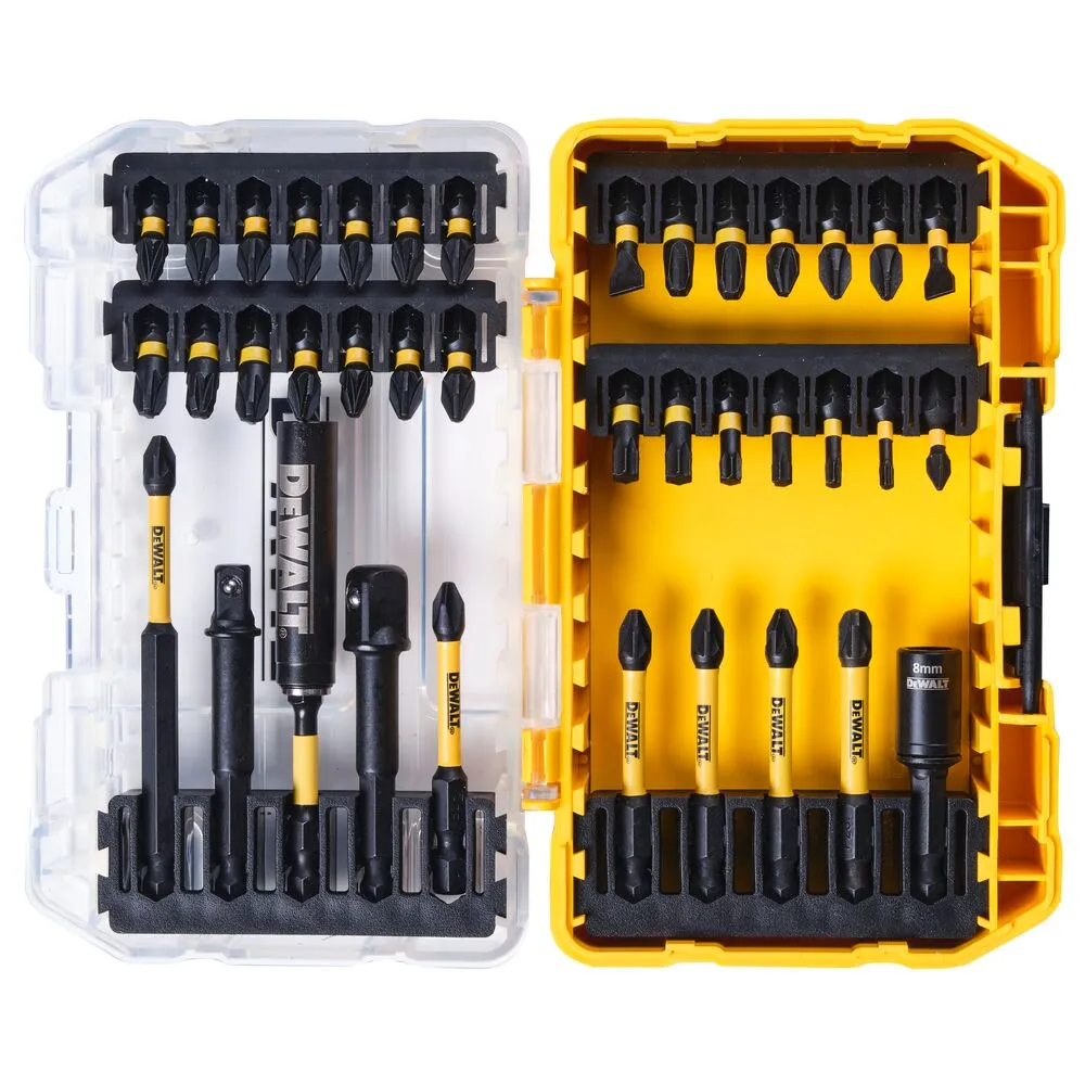 Pildil on näha DeWalt FLEXTORQ otsikukomplekt ja kaitseprillid.
